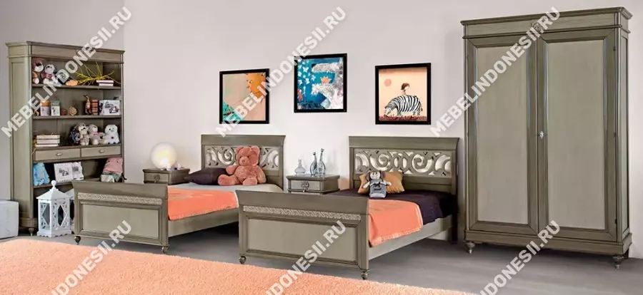 Кровать с резным изголовьем "Бурбон" Слоновая кость BJ202_4  купить в интернет магазине Мебель из массива. Звоните +7 495 961-63-63 Кровати из массива дерева